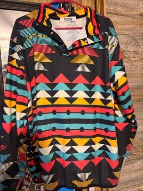Boho Geo Snap-Neck Pullover Hoodie - Multi Color